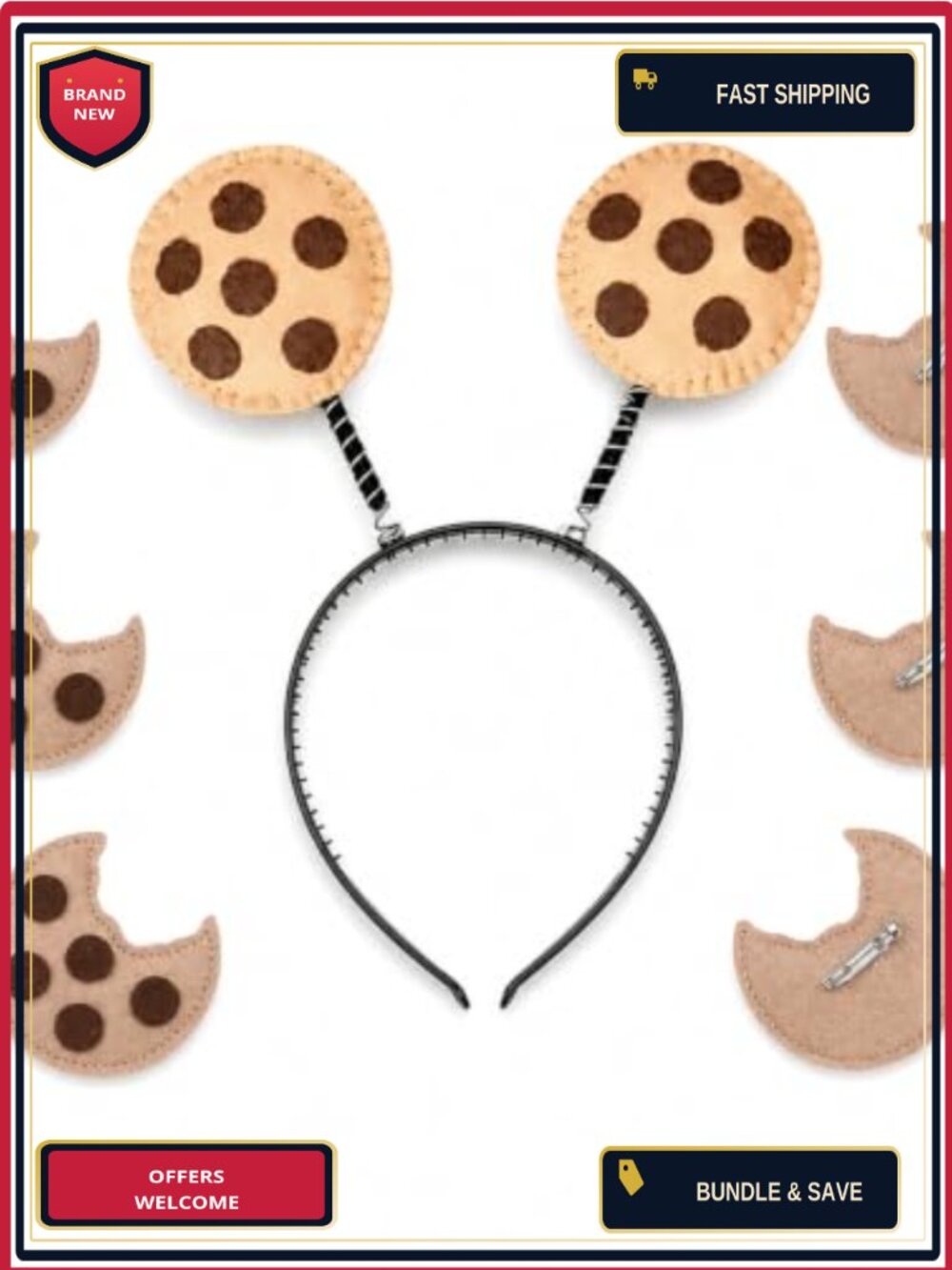 Cookie Costume Accessory Set Chocolate Headband & 6 Pins for Women